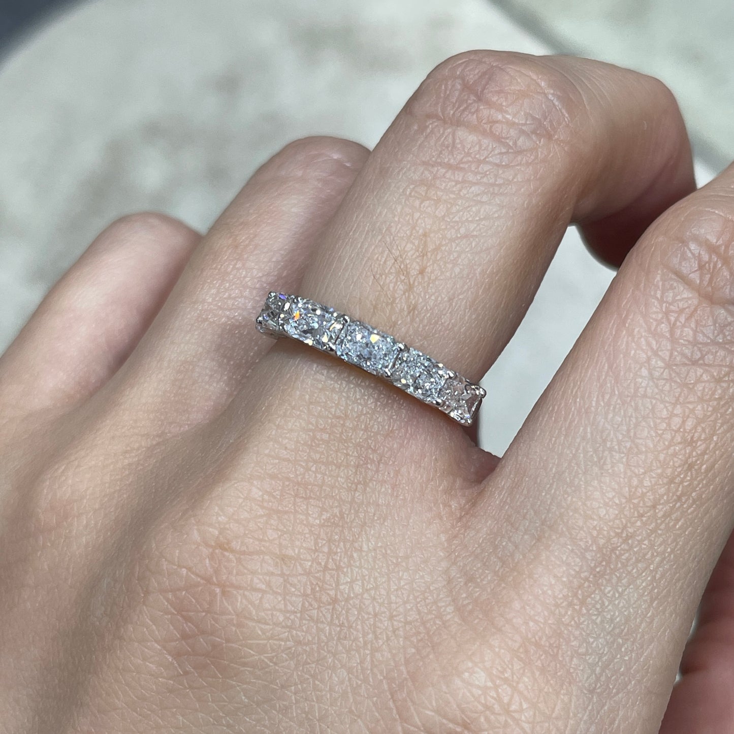 Lab diamond Radiant cut 1.8ct horizontal half eternity straight vertical line band ring