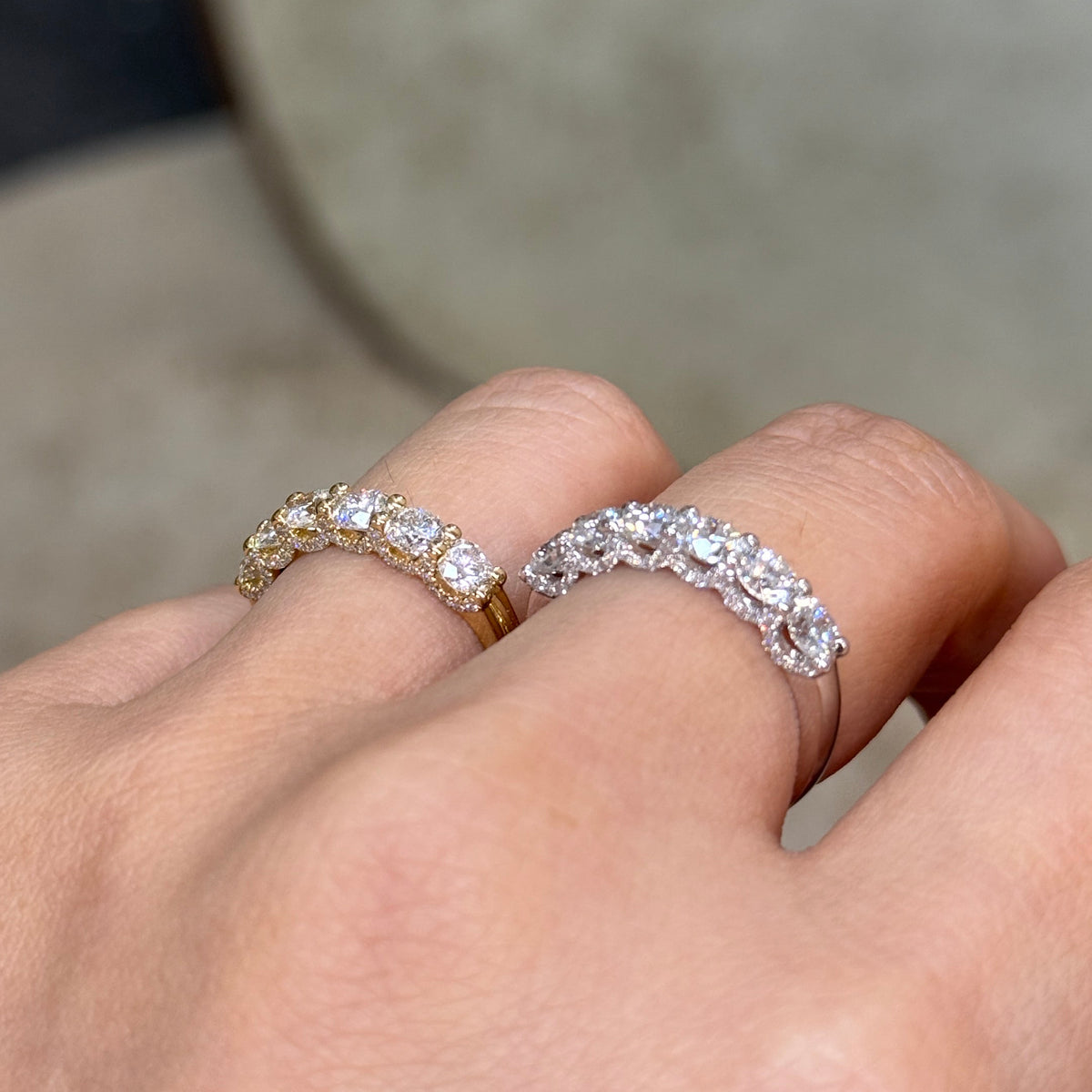 9k Lab diamond Round 1.2ct U-prong pave eternity ring