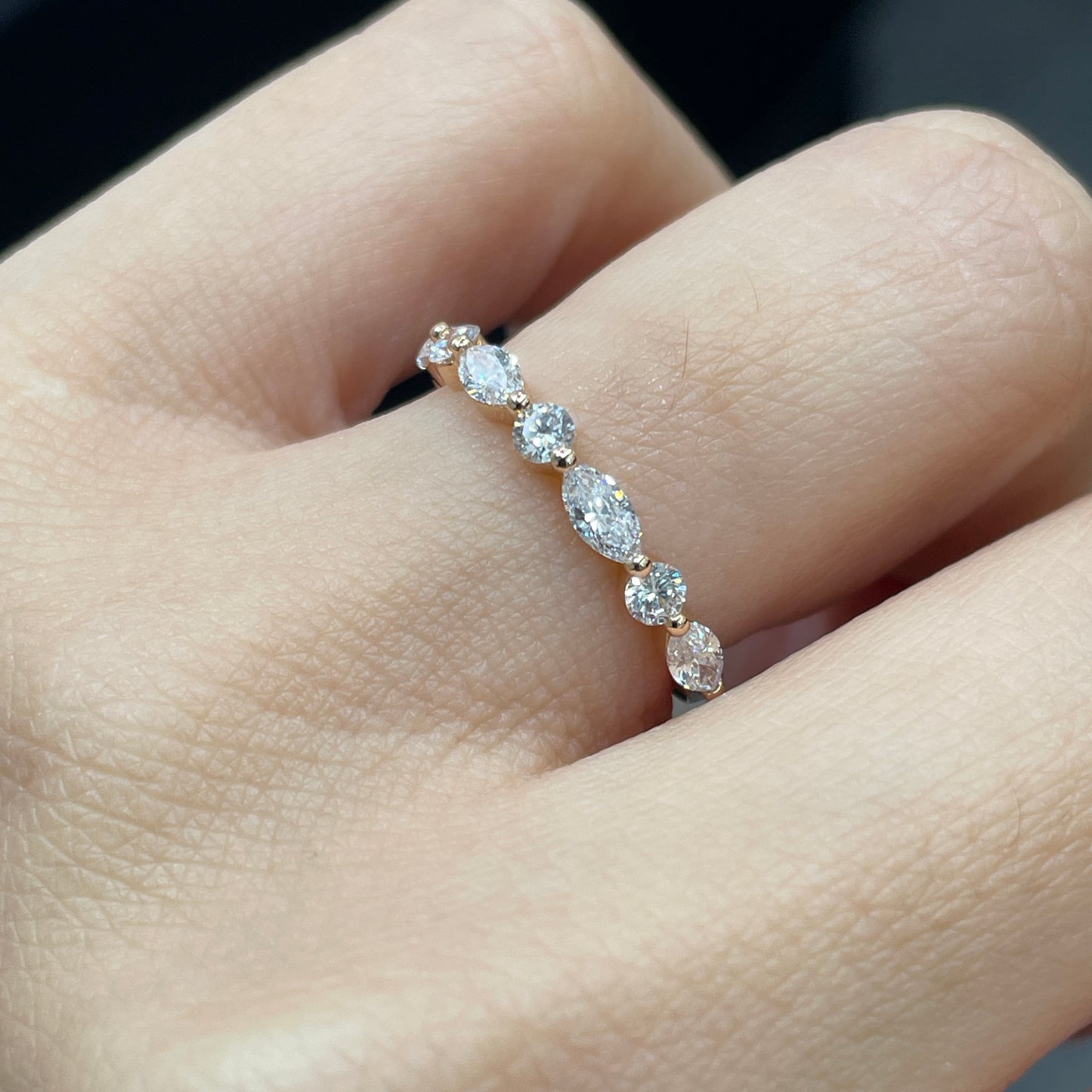 Lab diamond marquise round mix 0.6ct half eternity ring