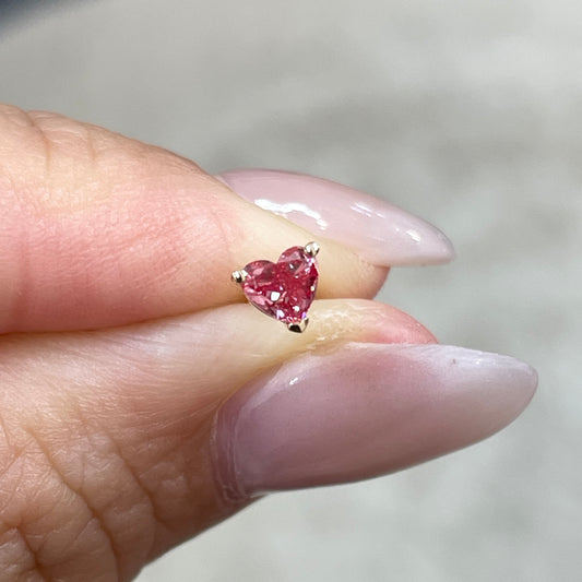 14k Lab pink diamond heart shape 0.2ct three-prong stud earring - each