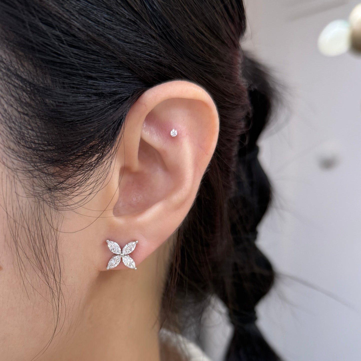 Lab diamond Marquise shape 1.6ct flower stud earrings-pair