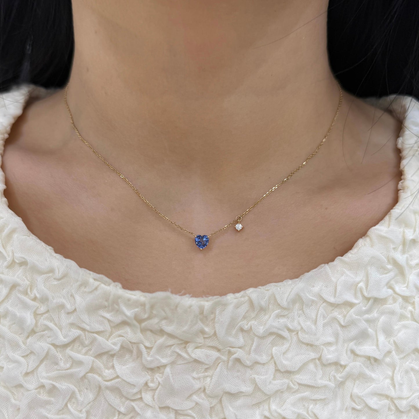 Lab grown sapphire cornflower heart with star 0.65ct necklace