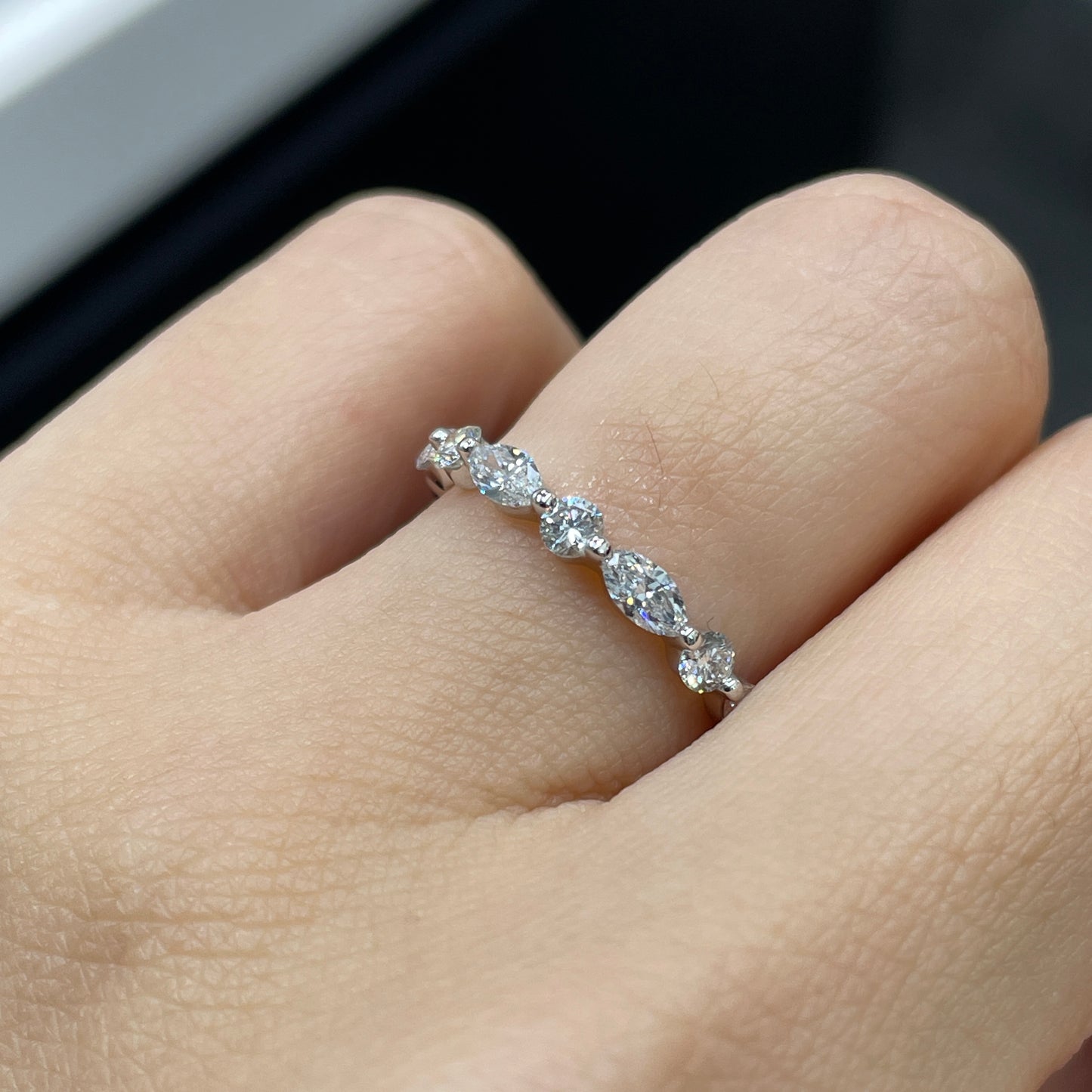 Lab diamond marquise round mix 0.6ct half eternity ring