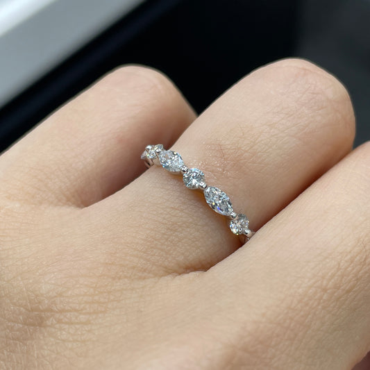 Lab diamond marquise round mix 0.6ct half eternity ring