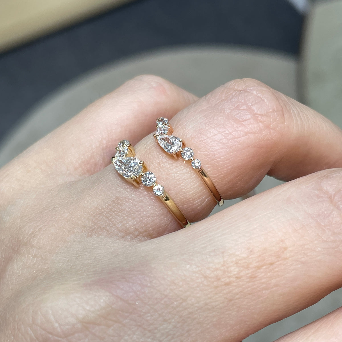 Lab diamond pear with multi shapes 0.5ct half eternity ring