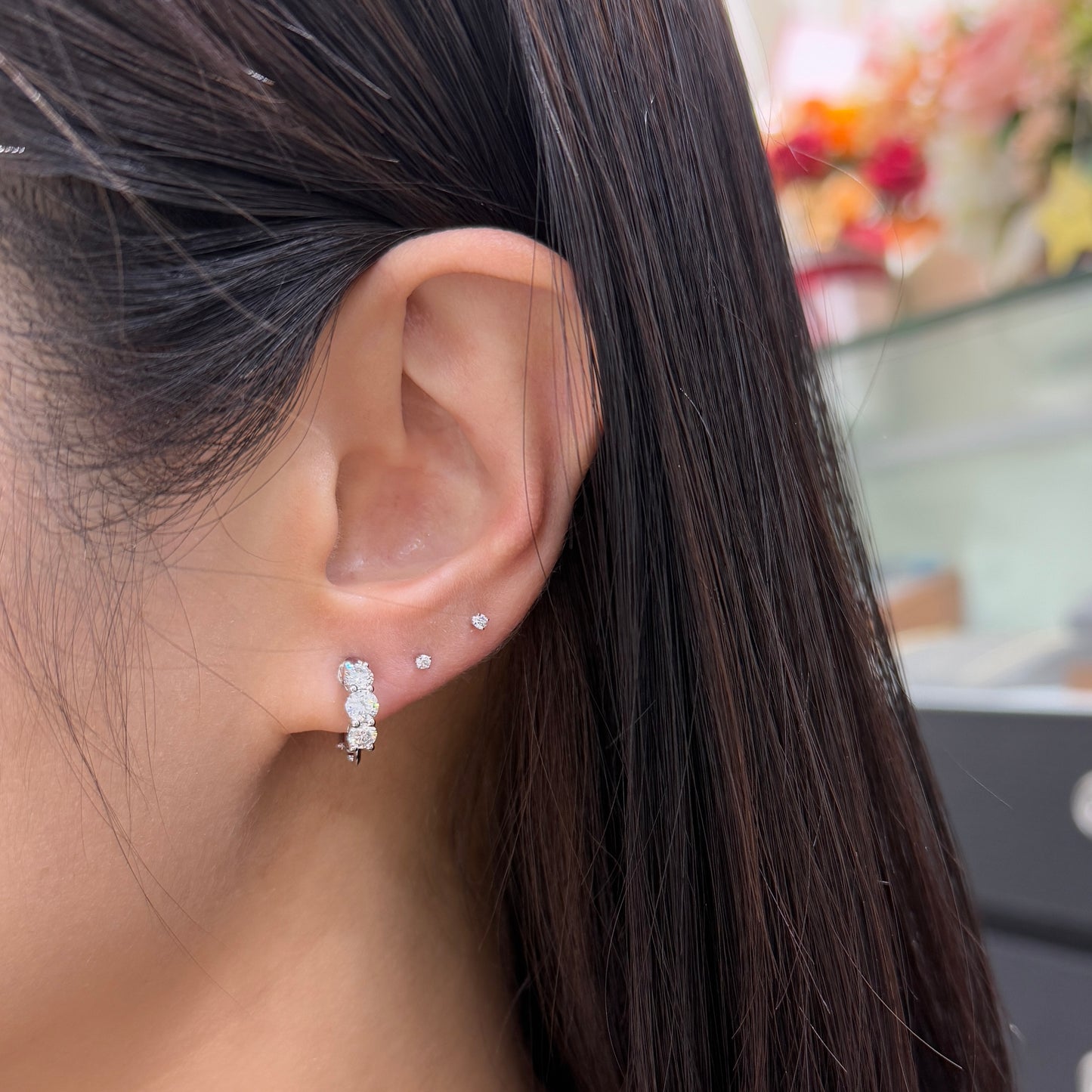 Lab Lab Diamond round trio 1ct clip-on 10mm hoop earrings-pair