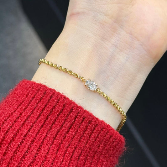 Lab diamond Oval shape 0.5ct twist rope chain bracelet