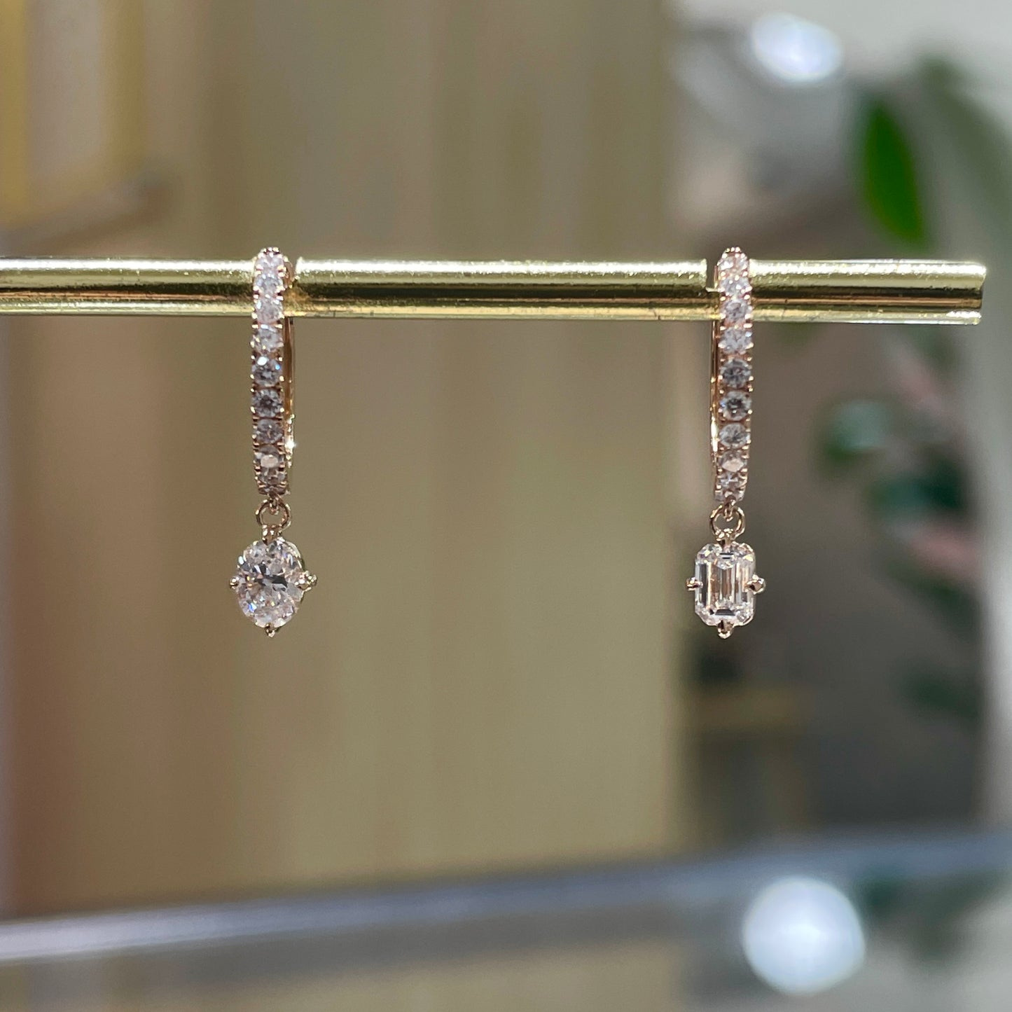 Lab diamond Emerald cut and oval shape 0.65ct 10mm huggie hoop earrings-pair