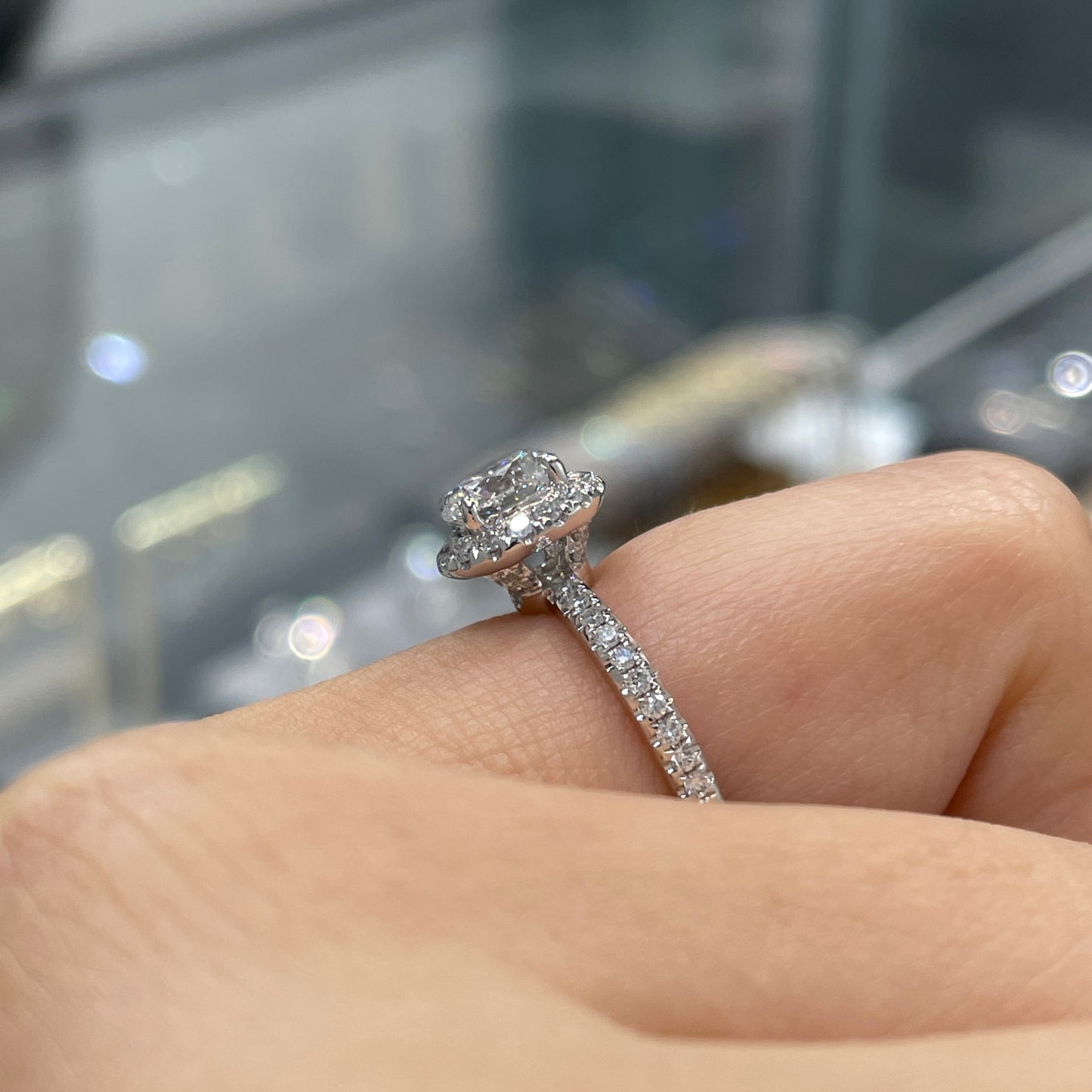 IGI lab diamond round 1ct halo with underpaved pave band ring