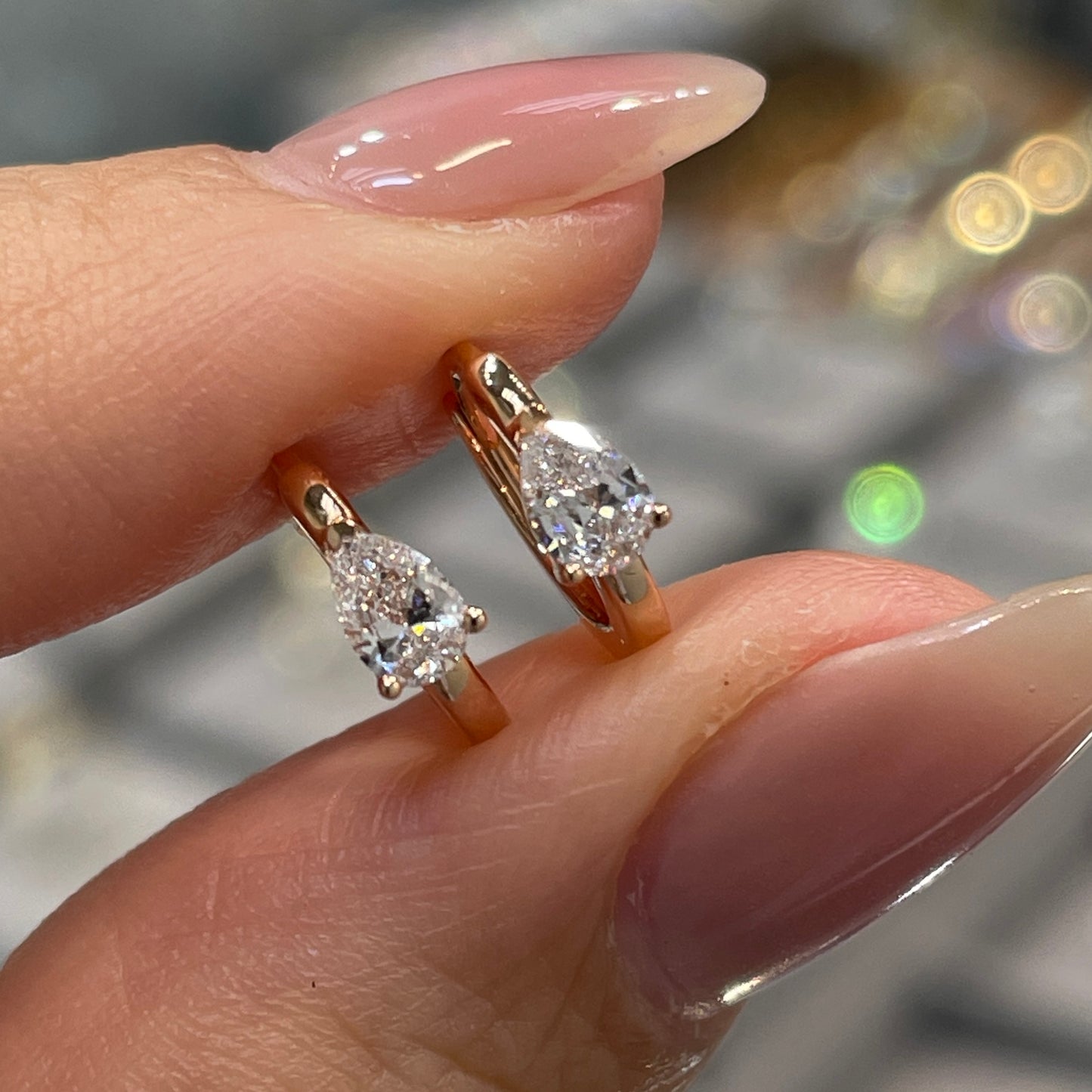 Lab diamond Pear shape 0.15ct 8mm hoop earring - each