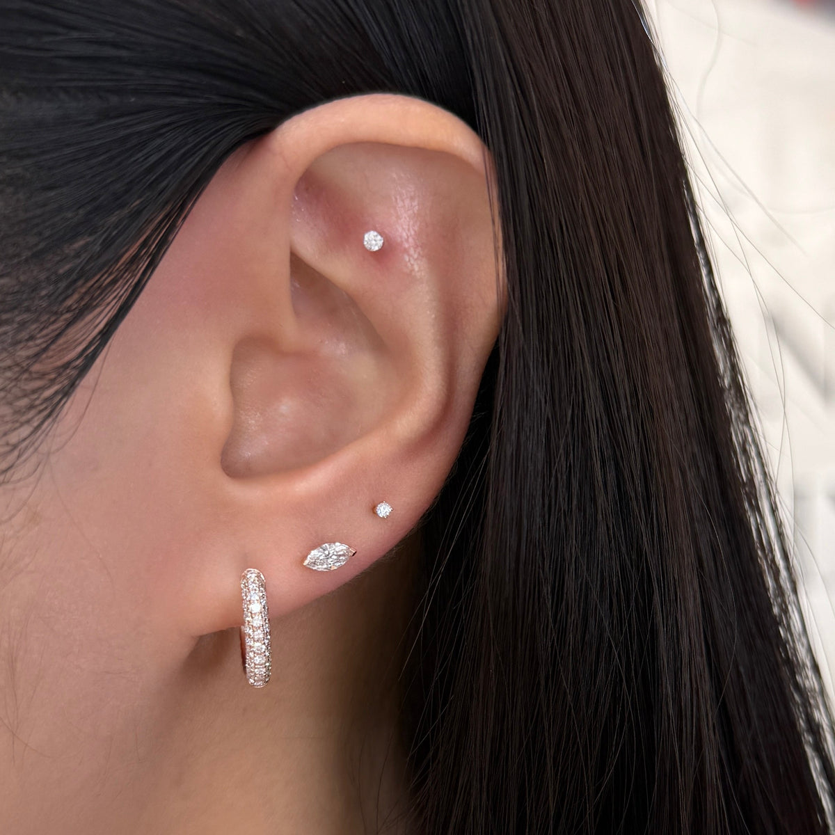 9k Lab diamond round 0.94ct double side three row 11mm hoop earrings-pair