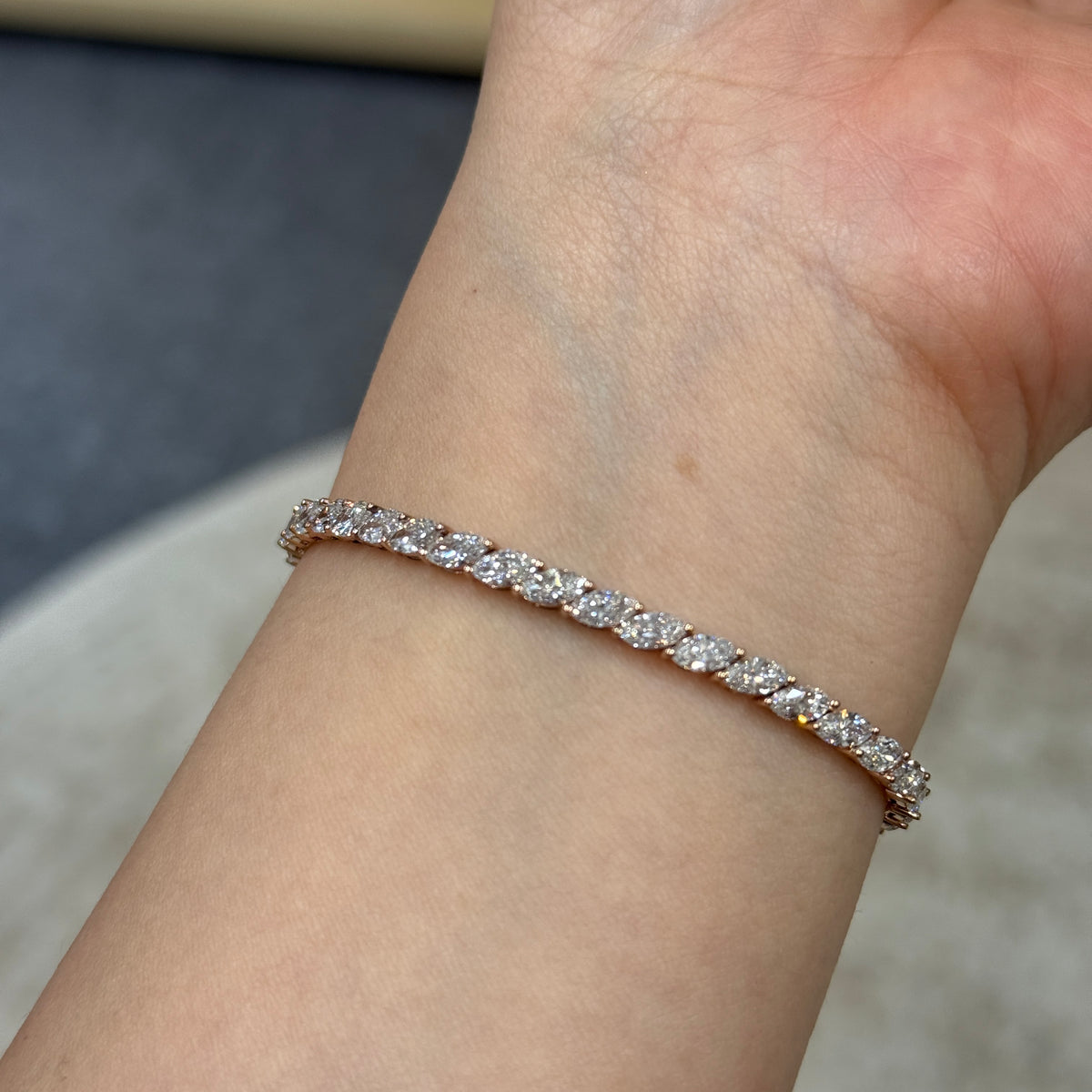 9k Lab diamond marquise shape 6ct tennis bracelet