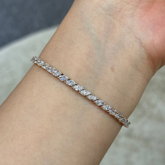 9k Lab diamond marquise shape 6ct tennis bracelet