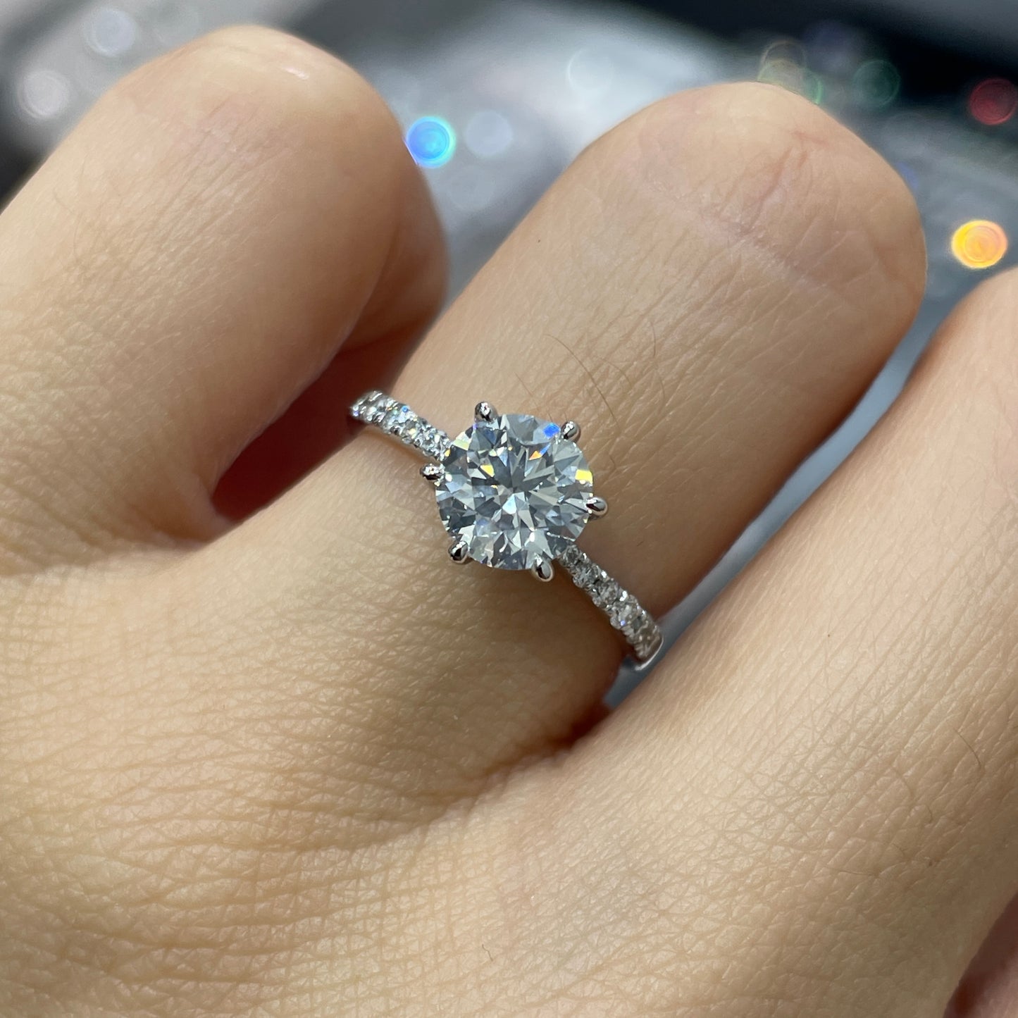 IGI lab diamond round 1ct six-prong pave ring