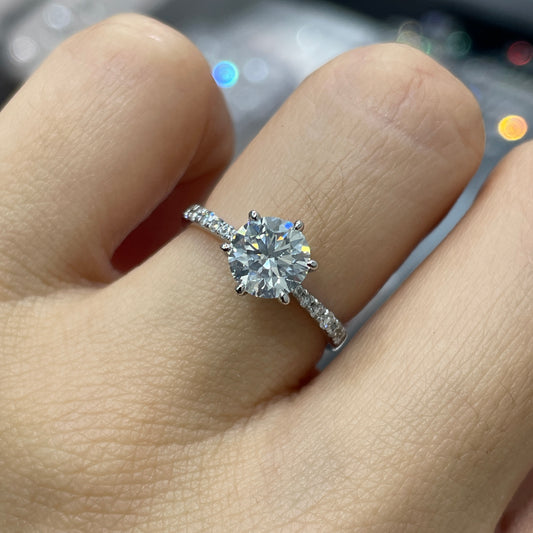 IGI lab diamond round 1ct six-prong pave ring