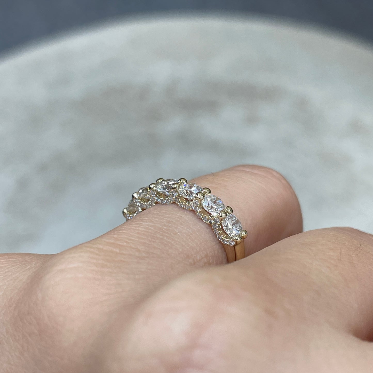 9k Lab diamond round 1.2ct U-prong pave eternity ring