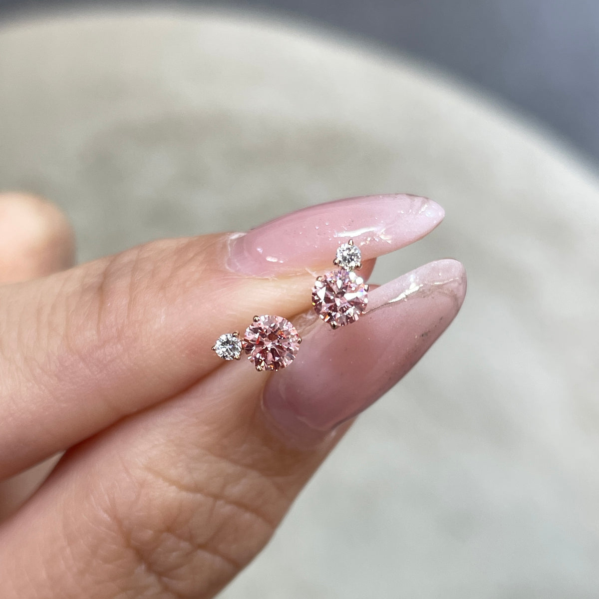 Lab pink diamond round 0.46ct toi et moi stud earrings - pair