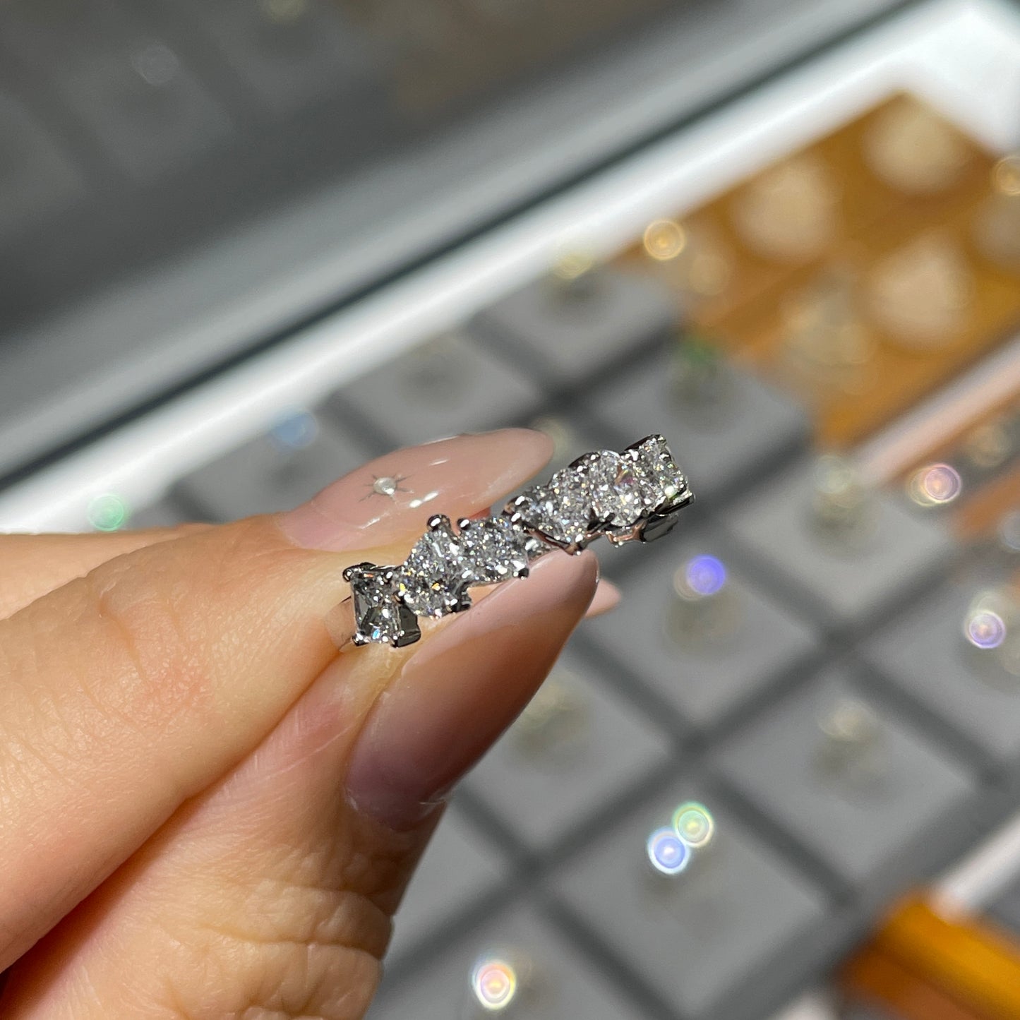 Lab diamond fancy shape 1.35ct irregular half eternity  ring