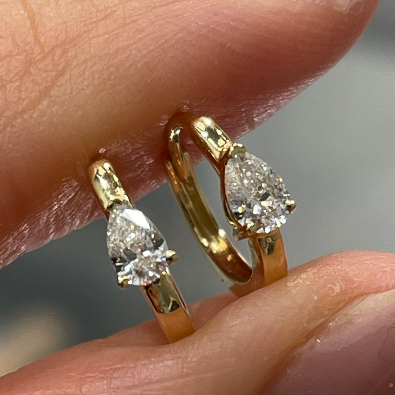 Lab Diamond Pear shape 0.1ct 8mm hoop earring-each