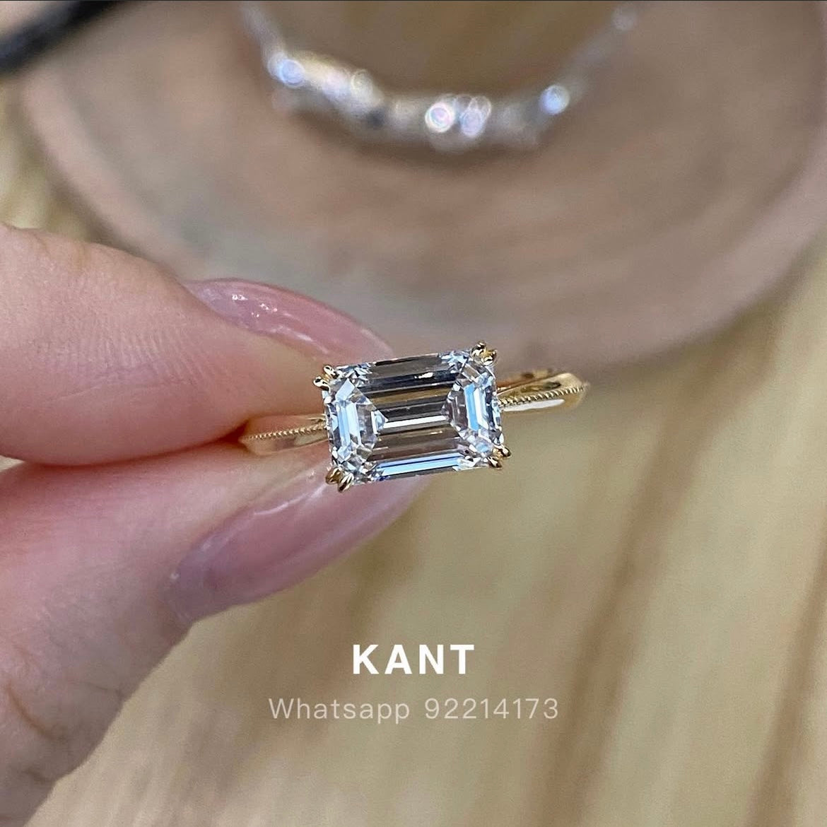 IGI lab diamond Emerald cut 2ct four-prong east west milgrain band ring
