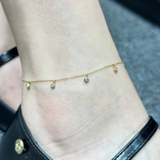 Lab diamond round 0.21ct seven bezel drop station ankle bracelet