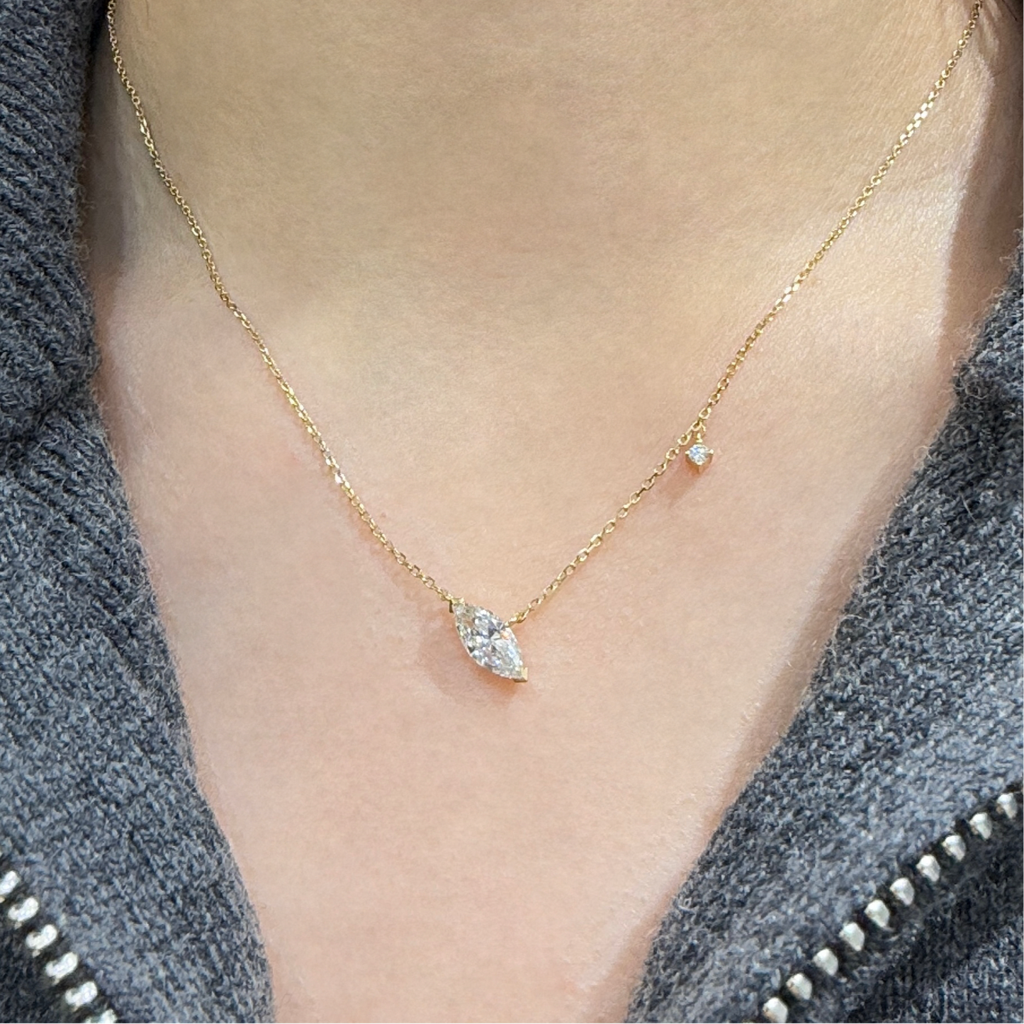 Lab diamond Marquise shape 0.7ct with little diamond necklace