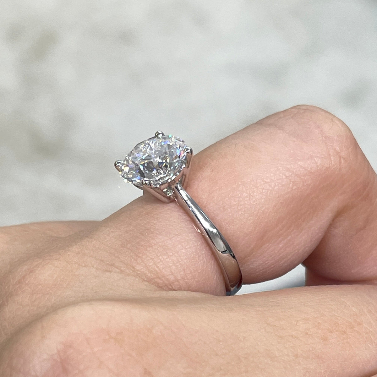 Lab diamond round 3ct classic four-prong solitaire ring