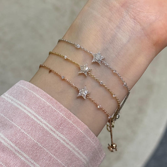 9k Lab diamond kite cut 0.36ct Illusion star with little diamonds thick chain bracelet