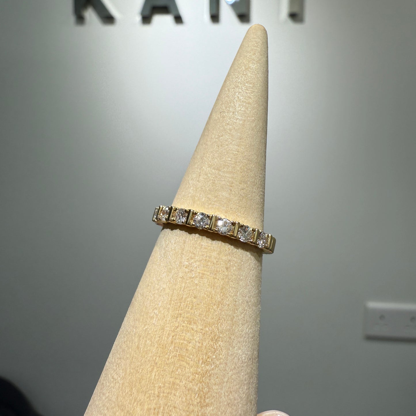Lab diamond round 0.5ct bar setting half eternity vertical line ring