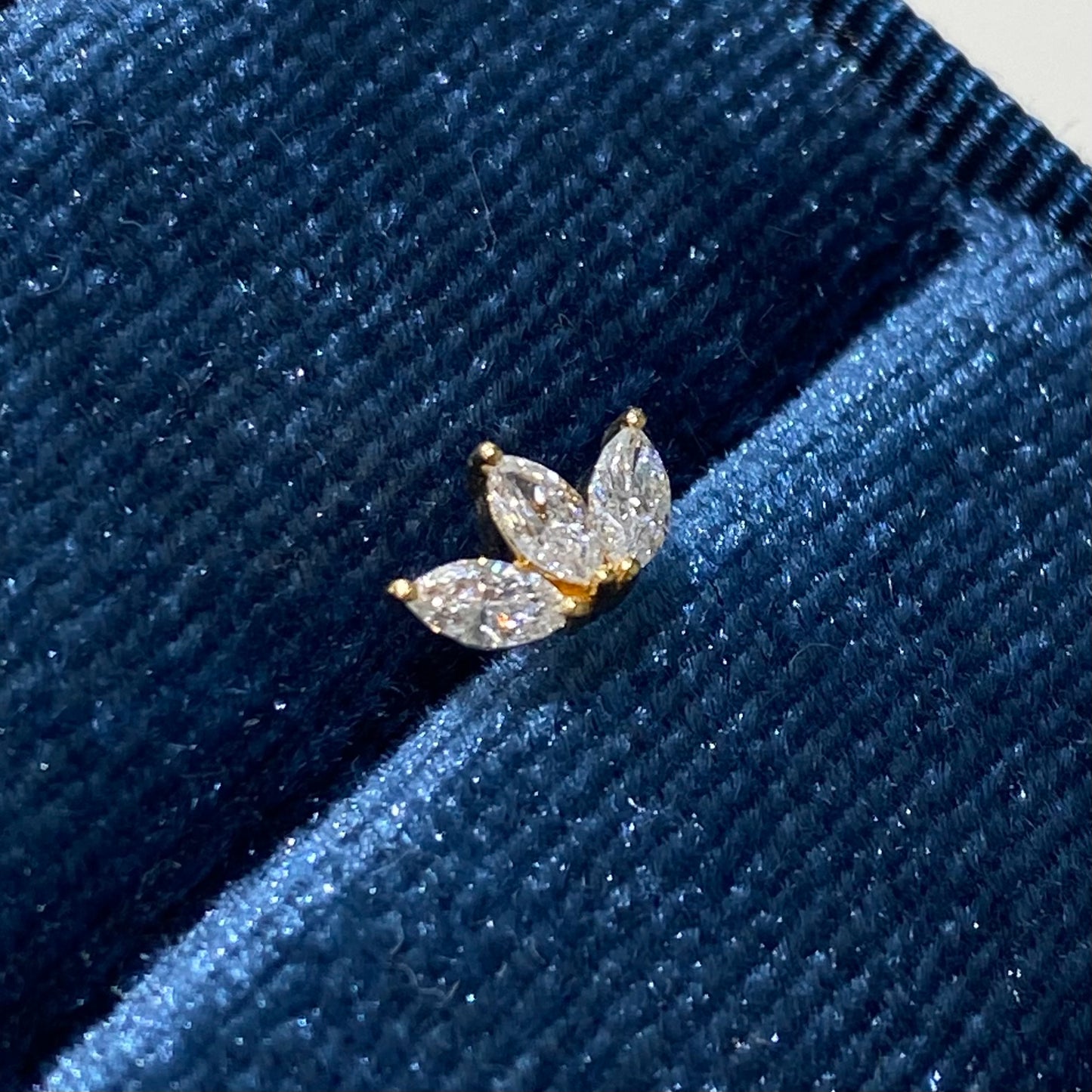 Lab diamond marquise shape 0.18ct three leaf stud earring-each