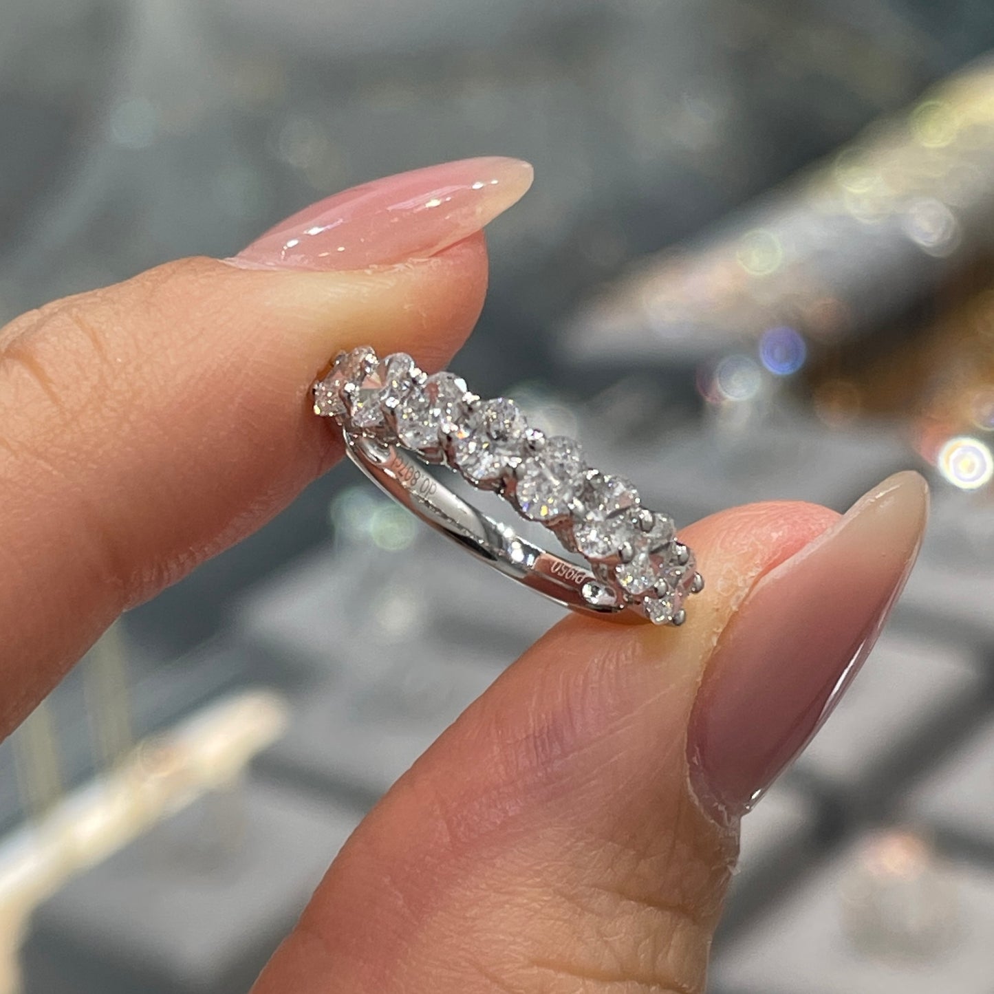Lab diamond oval 0.8ct half eternity pinky ring
