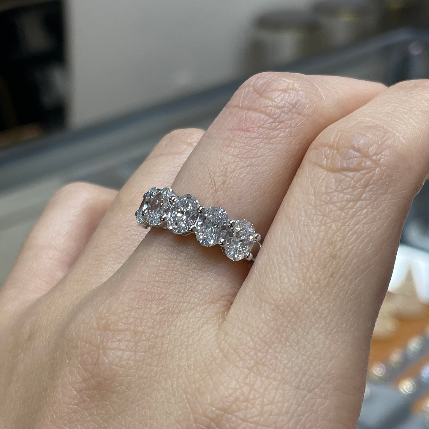 Lab diamond Oval shape 3ct half eternity ring
