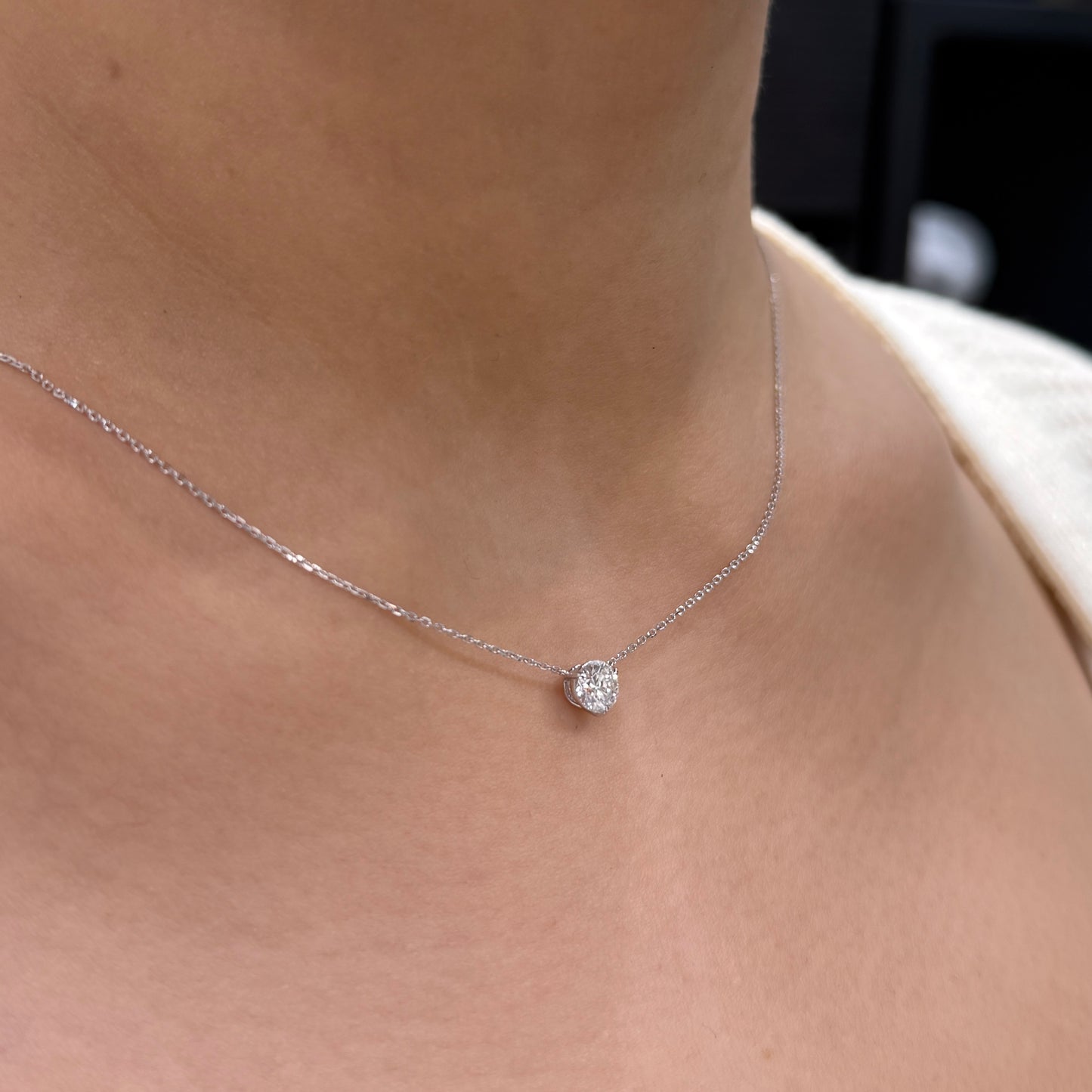 Lab diamond round 0.5ct three prong necklace