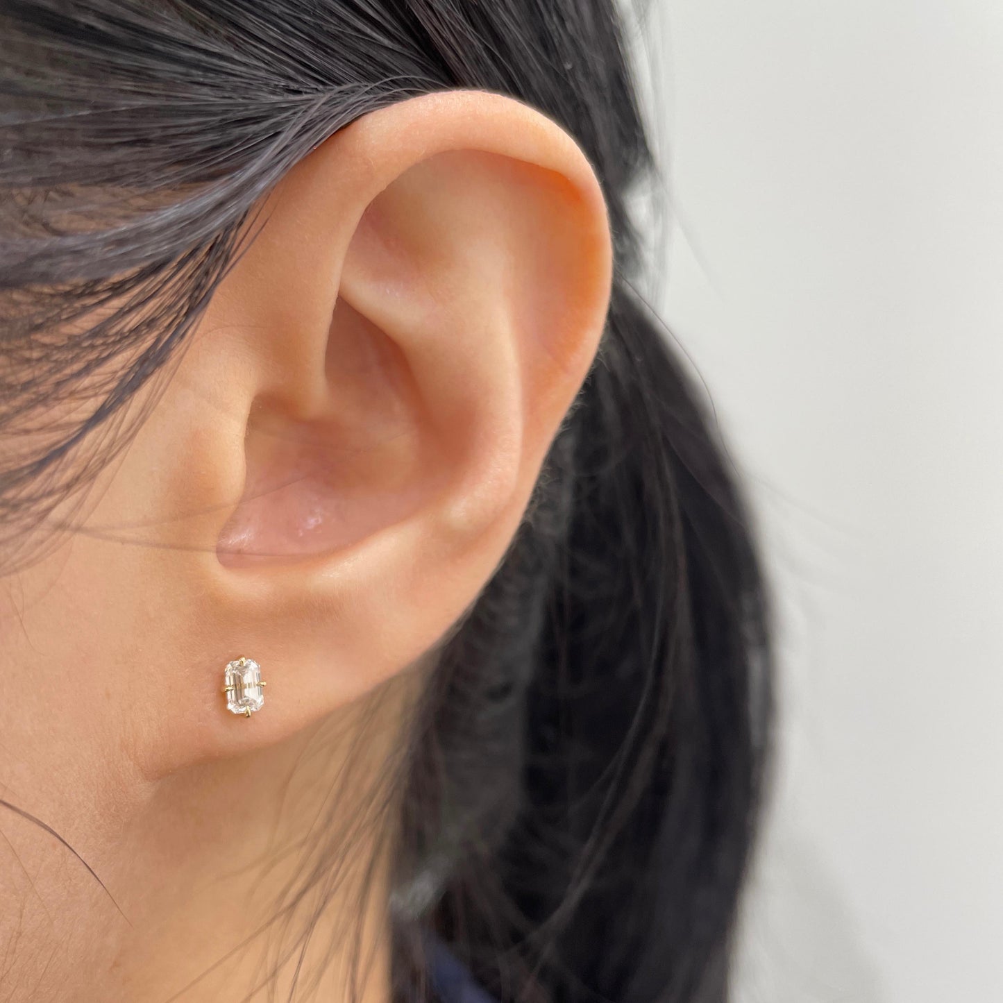 Lab Diamond emerald cut 0.4ct four-prong compass stud earrings-pair