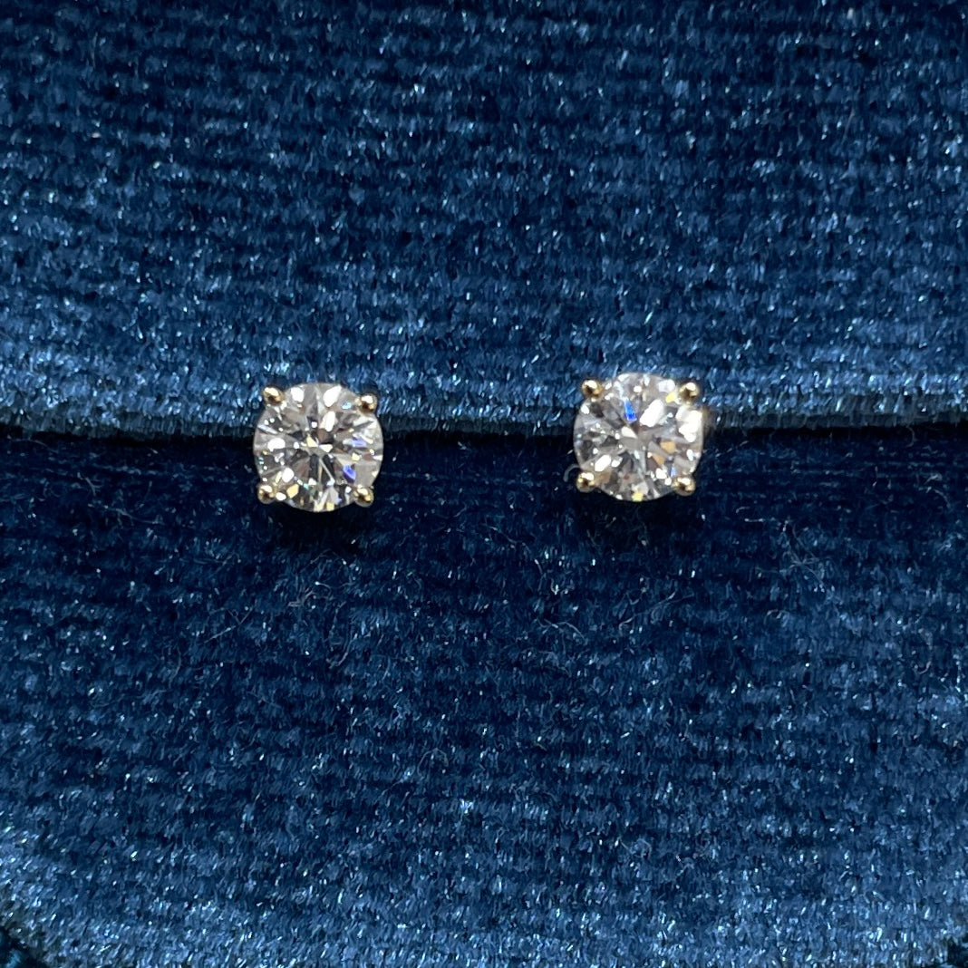 Lab Diamond round 0.6ct four-prong v set earrings -pair