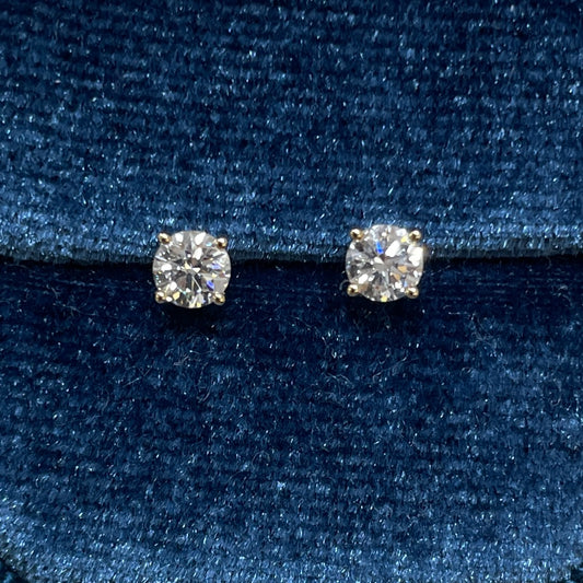 Lab Diamond round 0.6ct four-prong v set earrings -pair