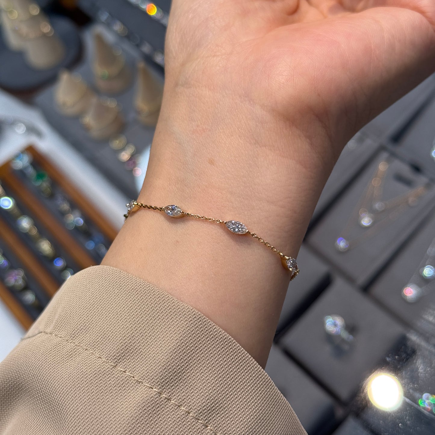 Lab diamond marquise shape 1ct five stone bracelet bracelet