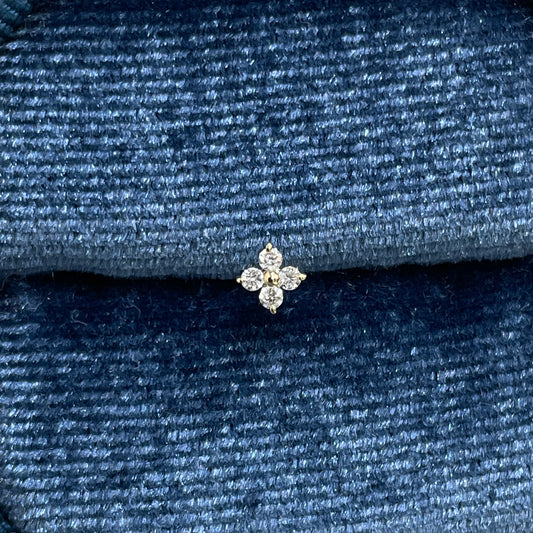 Lab diamond Round four-leaf baby flower stud earring - each