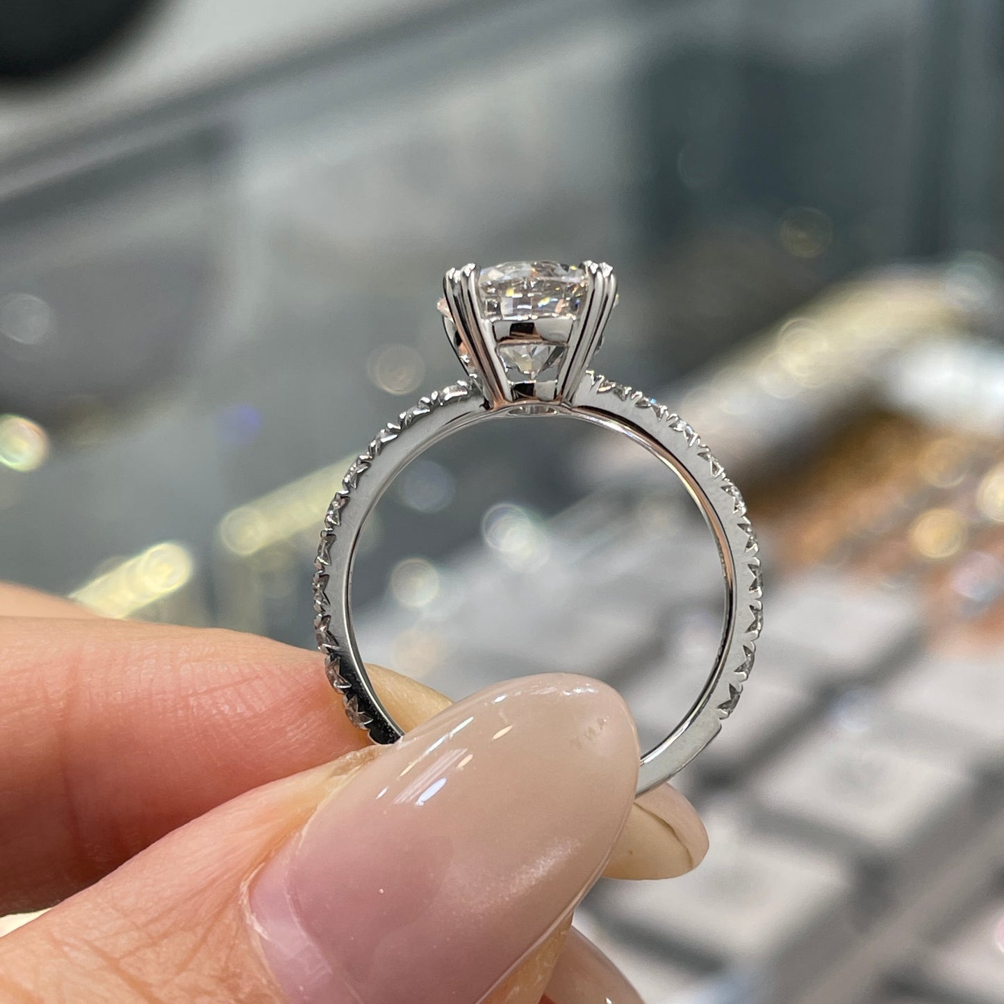 Lab diamond Round 2.3ct four double prong pave ring
