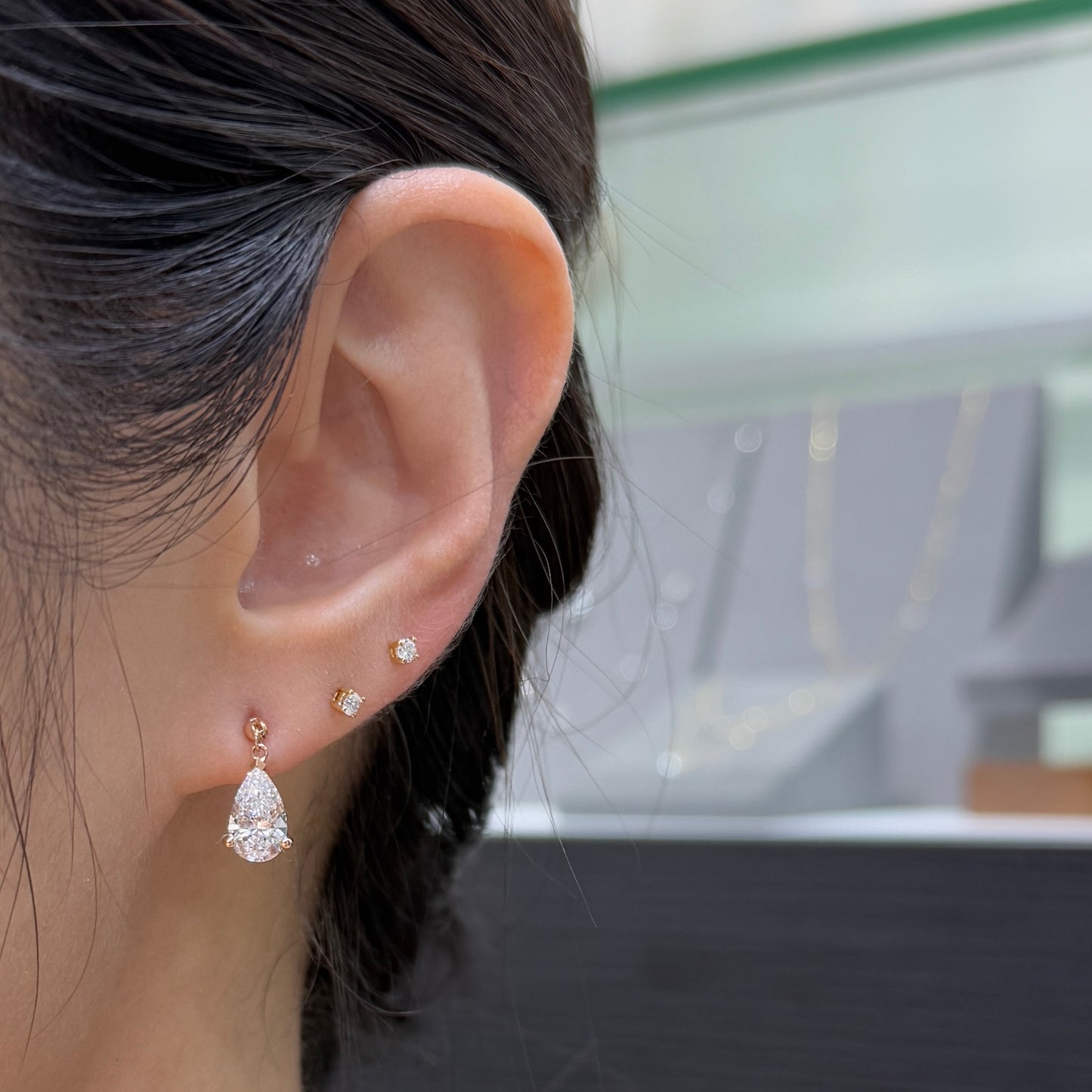 Lab diamond pear shape 2ct swing stud earring-pair