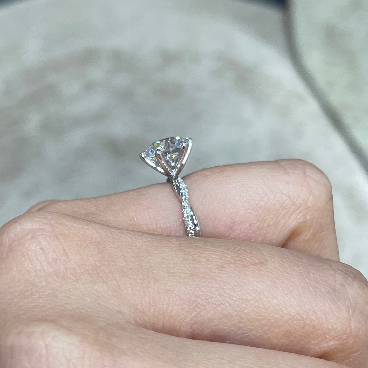 IGI lab diamond round 2ct six-prong pave twisted band ring