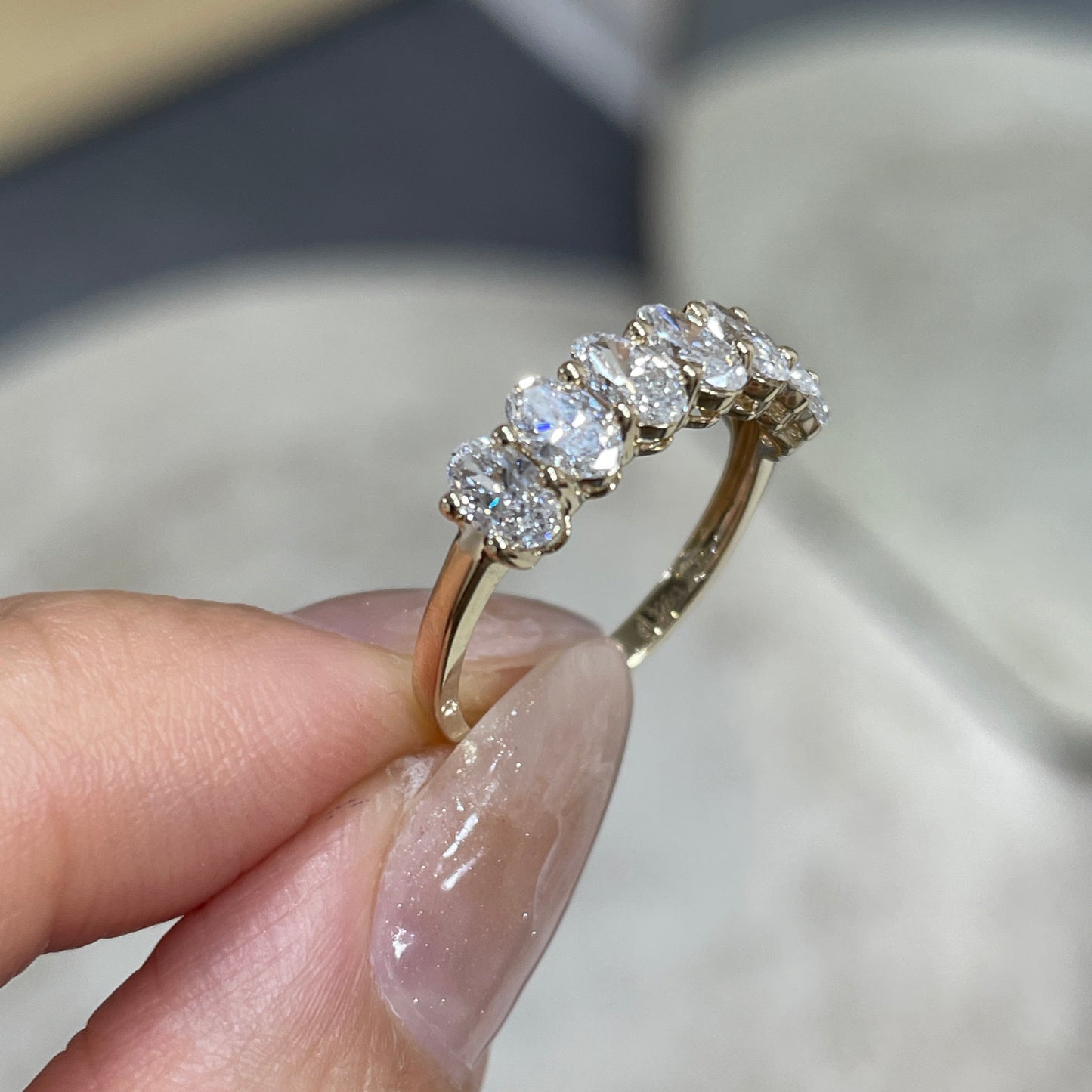 14K Lab diamond oval shape 1.3ct half eternity ring