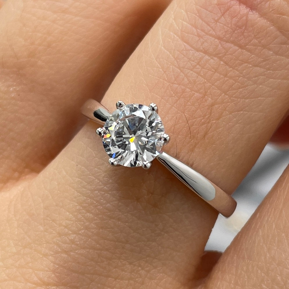 Lab diamond round 1ct six prong solitaire ring