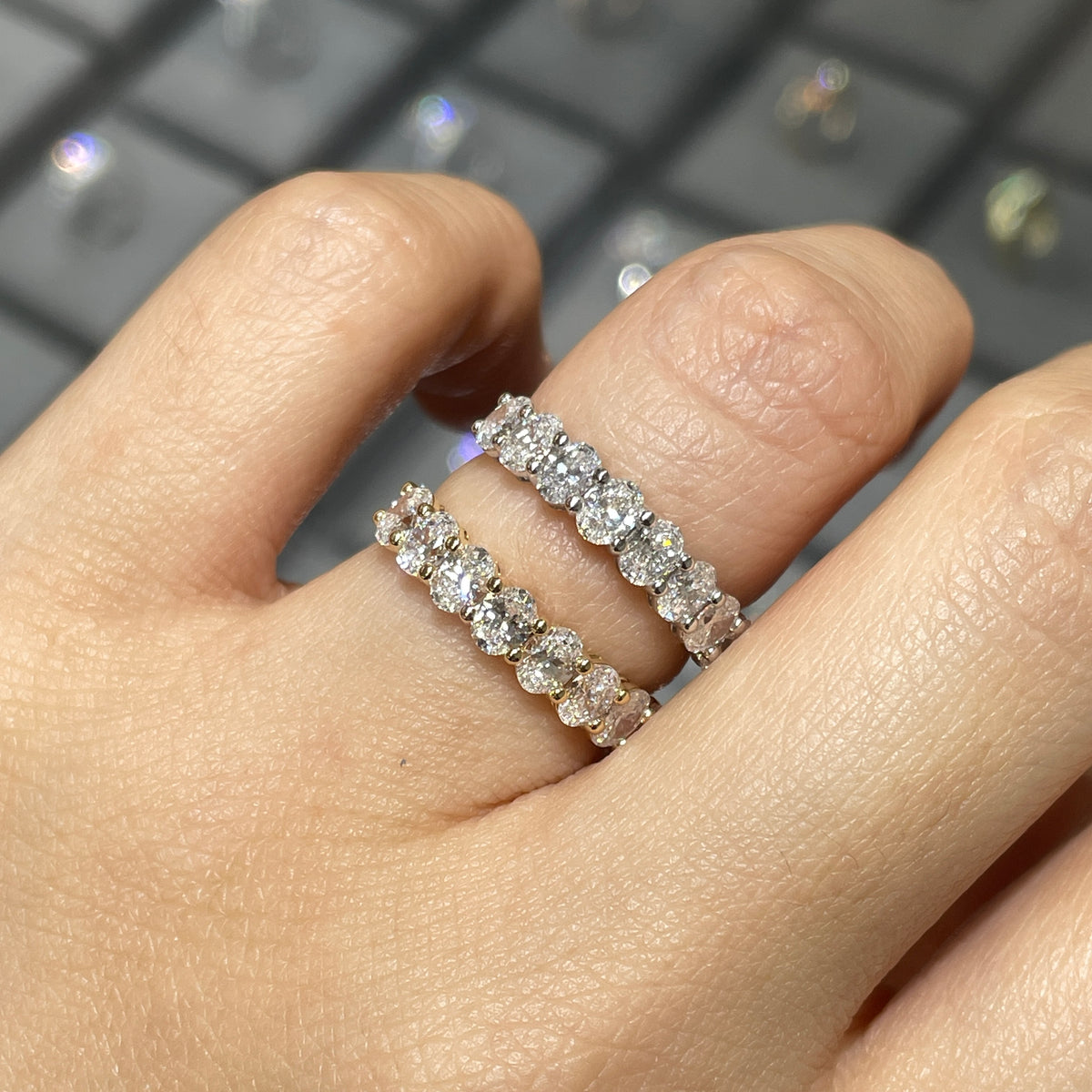 14k Lab diamond oval shape 1.2ct half eternity ring
