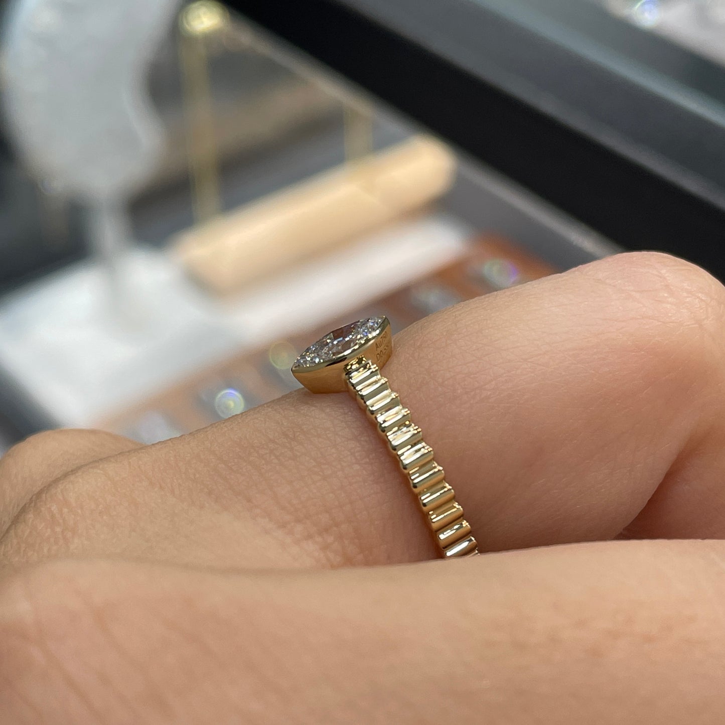 Lab diamond marquise shape 0.5ct bezel straight vertical line band ring