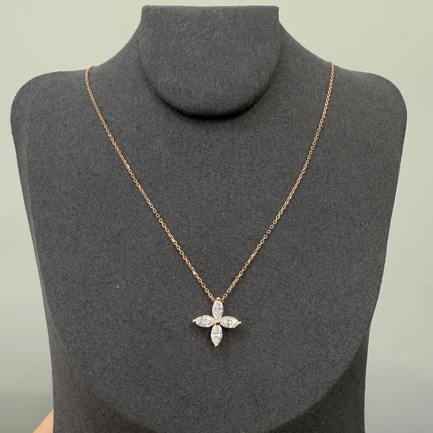 Lab diamond marquise 1ct flower two way pendant with necklace
