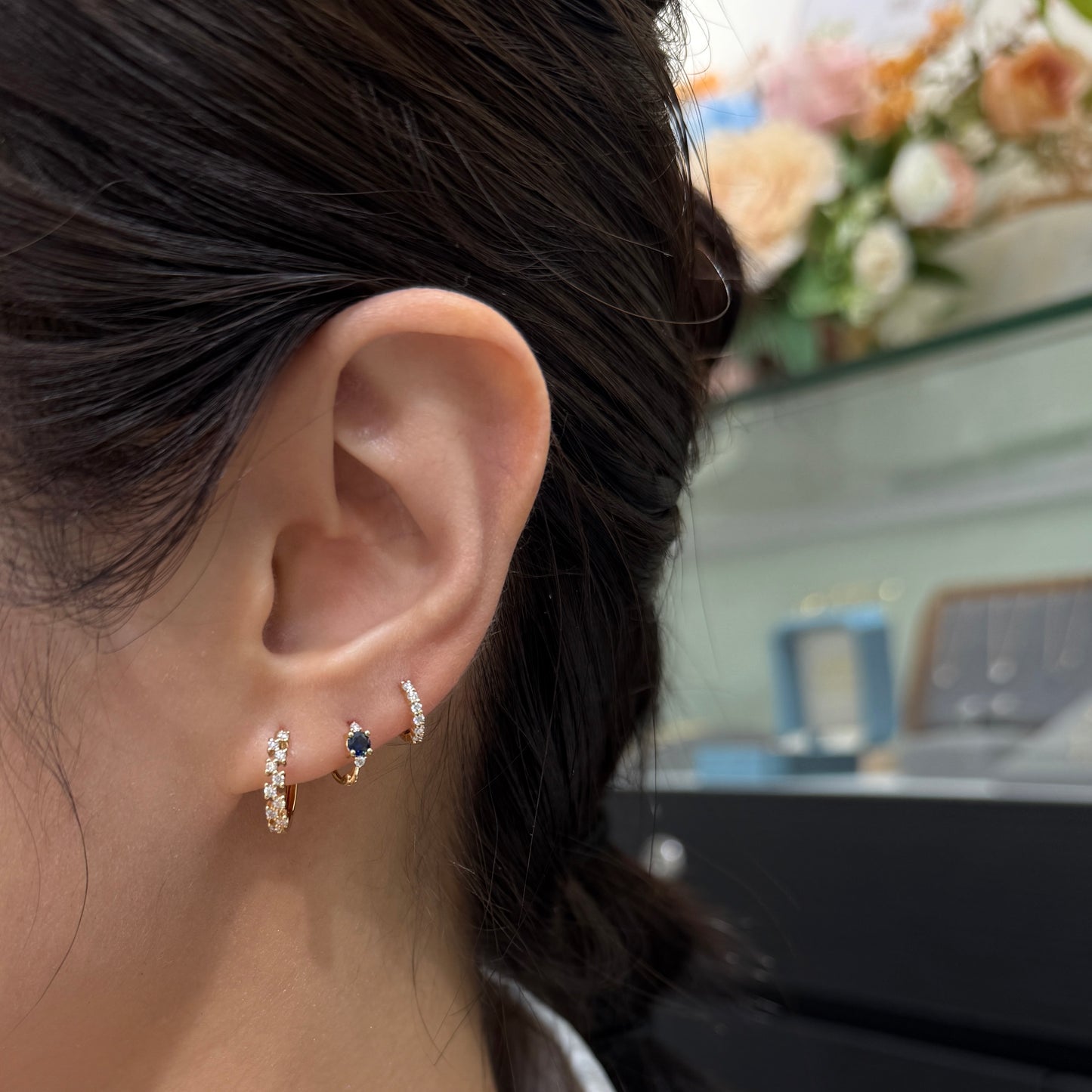 Lab Diamond round 0.24ct left right 11mm hoop earrings-pair
