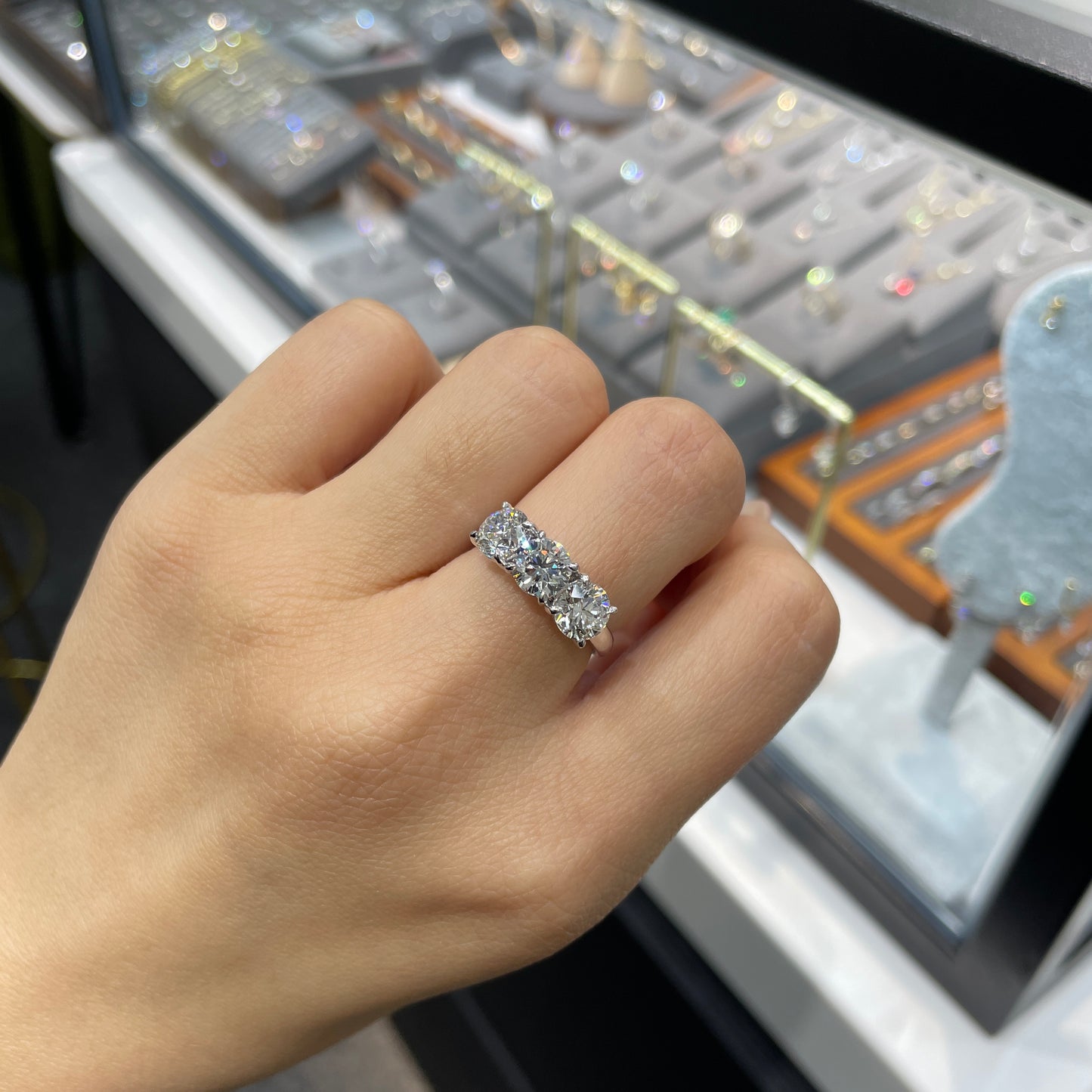 Lab Diamond round 3ct three stone ring