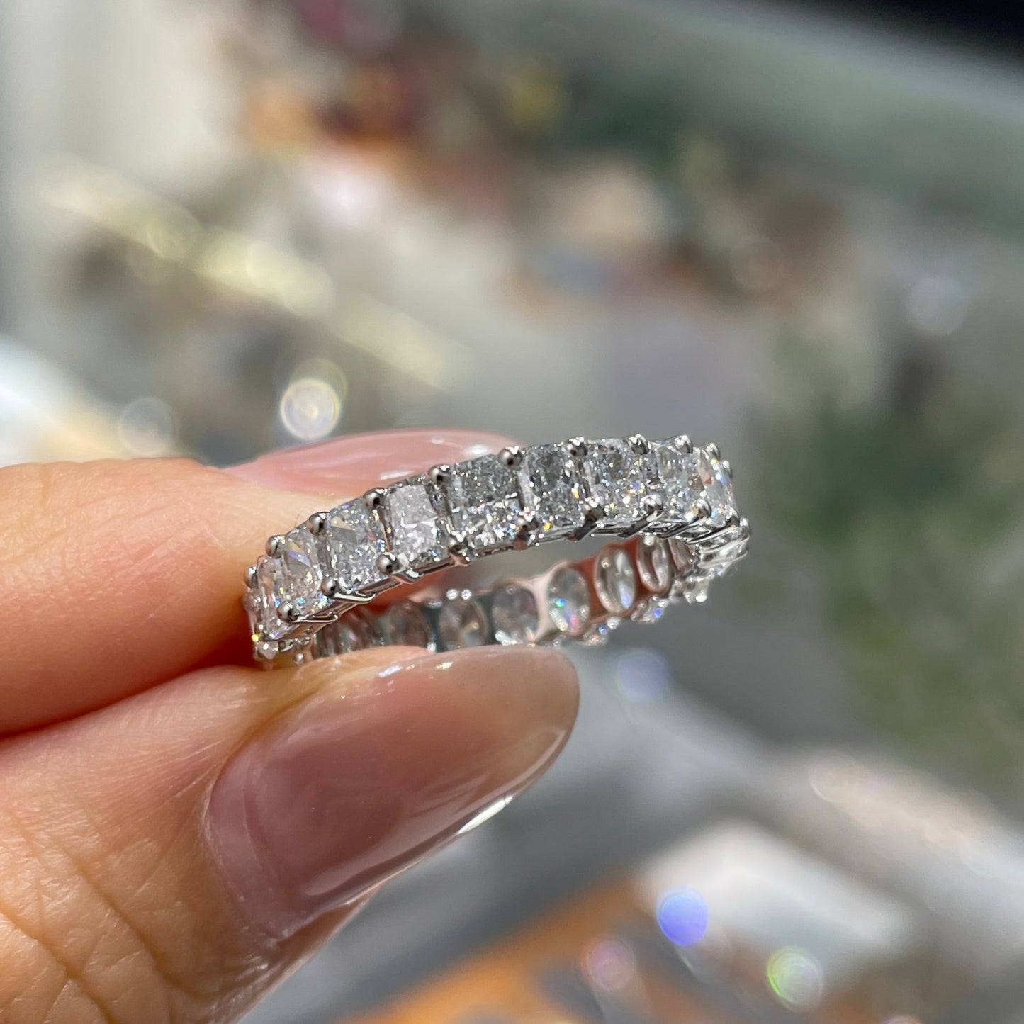 Lab diamond oval & radiant cut half half 3ct full eternity ring