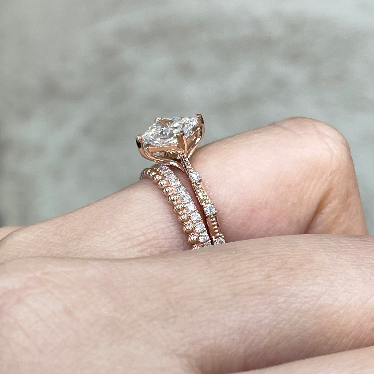 IGI Lab diamond Princess cut 1.5ct four-prong milgrain side stone band ring